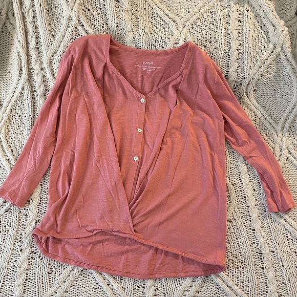 Pure Jill Cross Front Top Women's XS Pink Oversized Cotton Blend - Picture 1 of 6